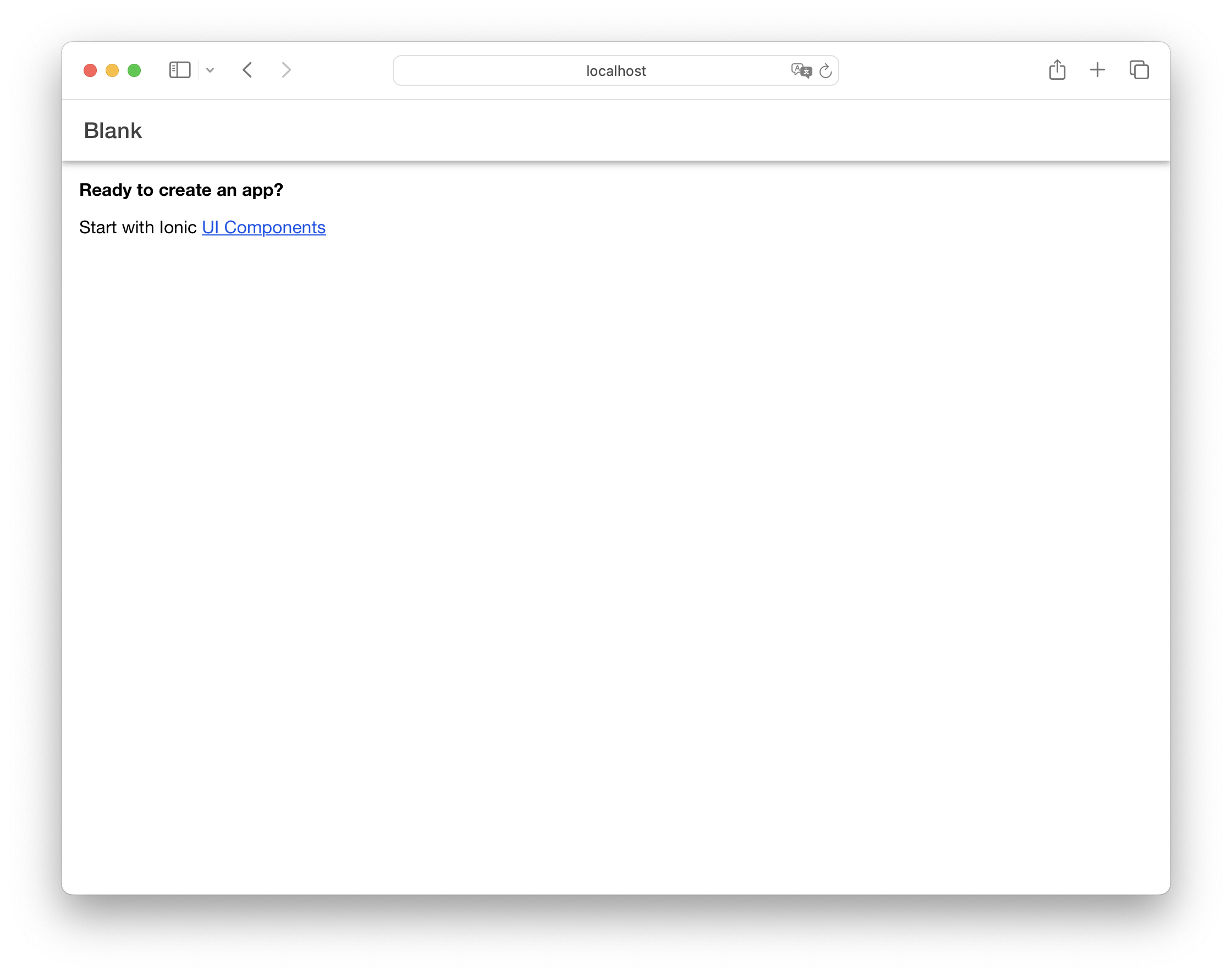 Screenshot of the Ionic Core Home page